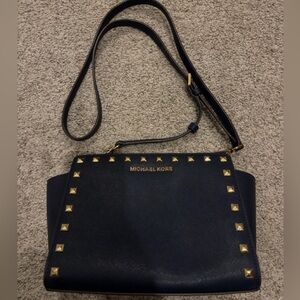 Michael Kors Navy Crossbody Bag with Gold Studs